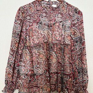 Greige Womens Fall Colored Paisley Blouse - Size M